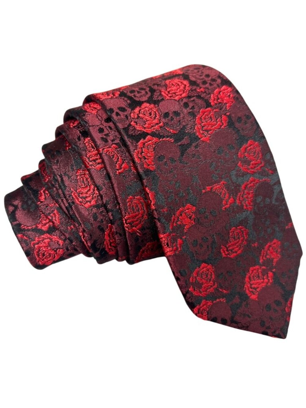 Dion 1967 Red Black Skulls Roses Silk Men's Neck Tie Gothic Halloween